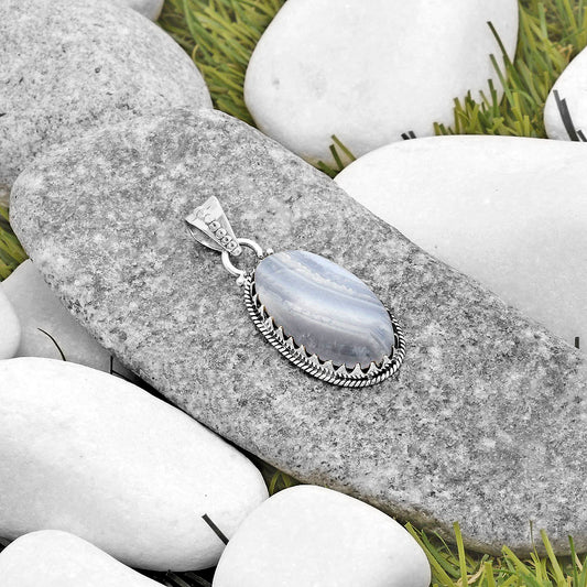 Natural Blue Lace Agate South Africa Pendant P-1515 SDP118703