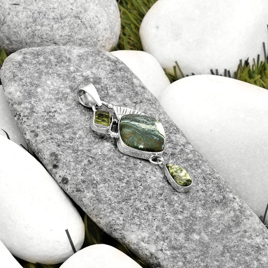 Larsonite Jasper, Kornerupine & Dioptase Pendant P-1414 SDP118743