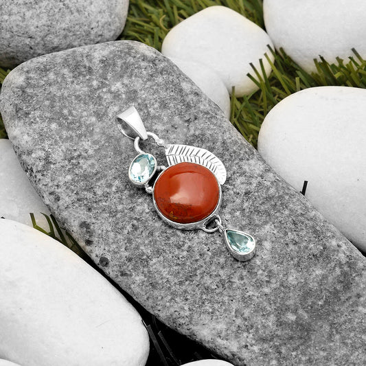Natural Red Moss Agate & Sky Blue Topaz Pendant P-1414 SDP118755
