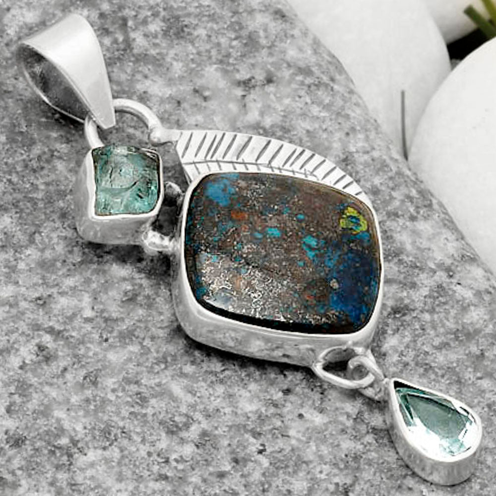 Shattuckite, Aqua Apatite Rough & Sky Blue Topaz Pendant P-1414 SDP118763