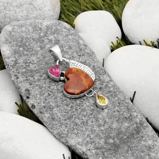 Heart Noreena Jasper, Pink Tourmaline Rough & Citrine Pendant P-1414 SDP118771