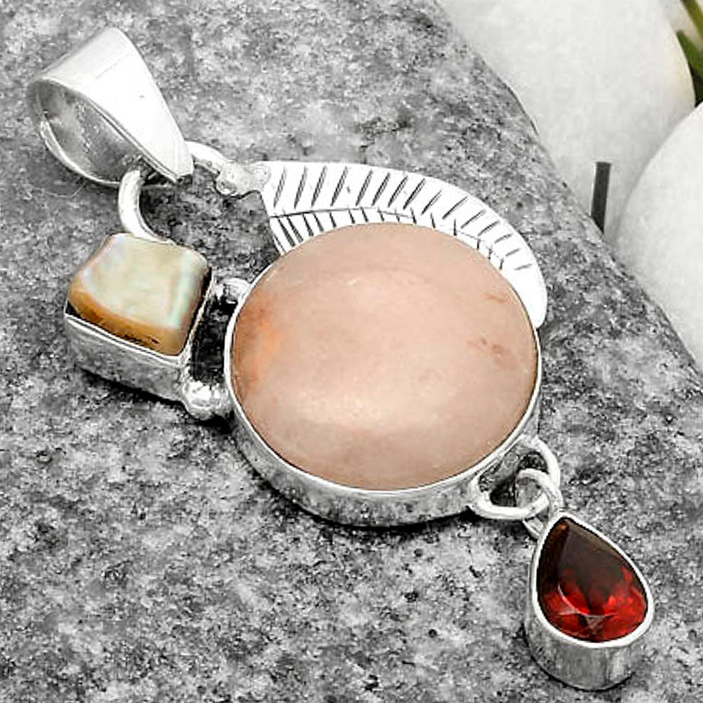 Natural Pink Scolecite, Pearl & Garnet Pendant P-1414 SDP118778