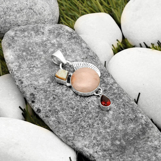 Natural Pink Scolecite, Pearl & Garnet Pendant P-1414 SDP118778