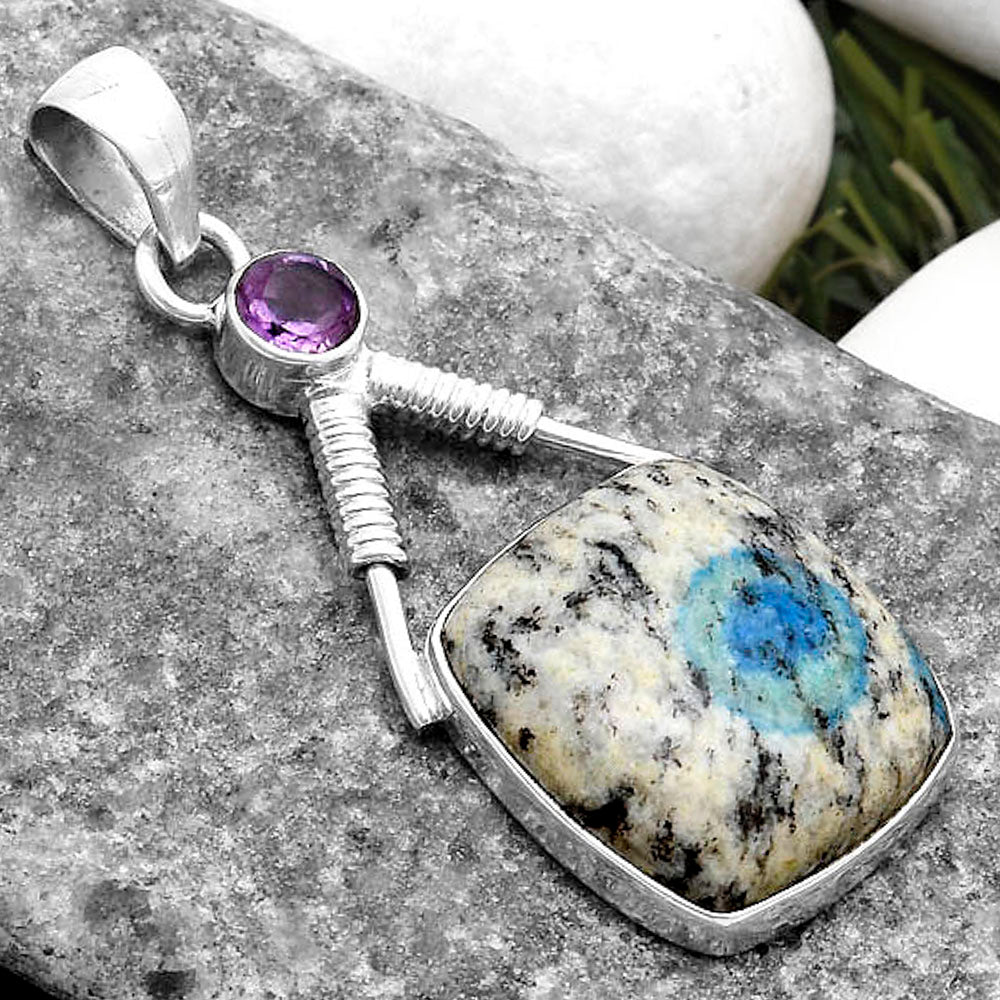 K2 Blue Azurite In Quartz & Amethyst Pendant P-1600 SDP119537