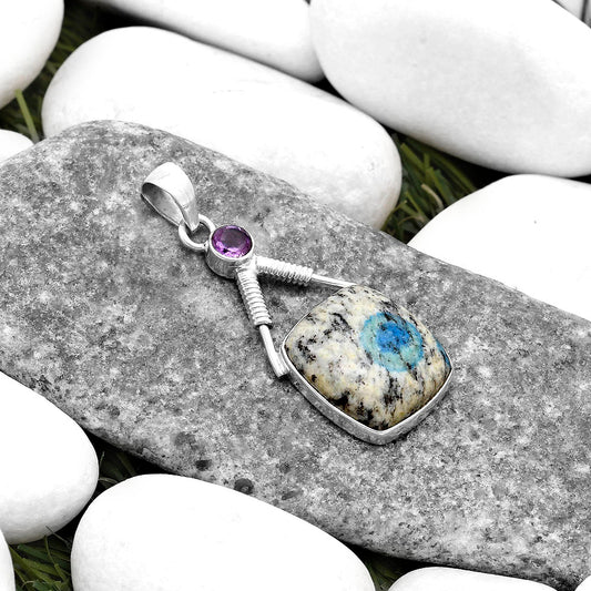 K2 Blue Azurite In Quartz & Amethyst Pendant P-1600 SDP119537