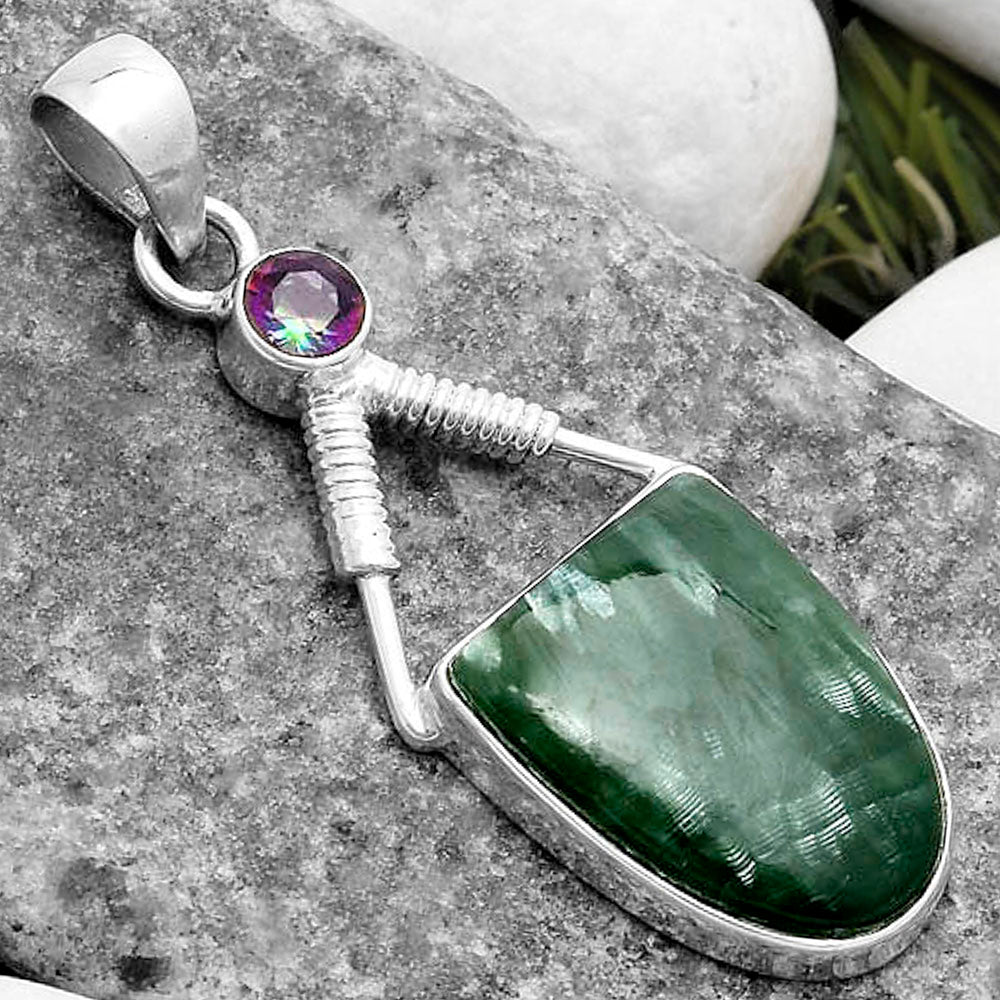 Russian Seraphinite & Mystic Topaz Pendant P-1600 SDP119541