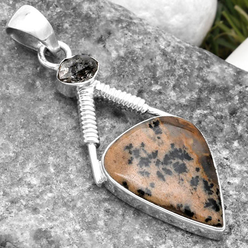 Russian Honey Dendrite Opal & Herkimer Diamond Pendant P-1600 SDP119543