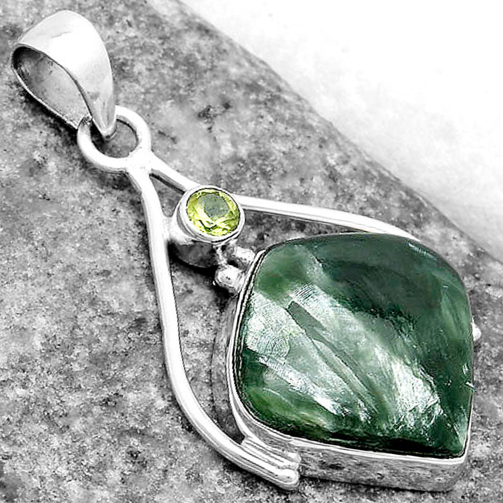 Natural Russian Seraphinite & Peridot Pendant P-1575 SDP119639