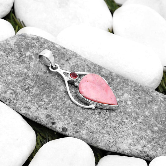 Natural Pink Tulip Quartz & Garnet Pendant P-1575 SDP119667