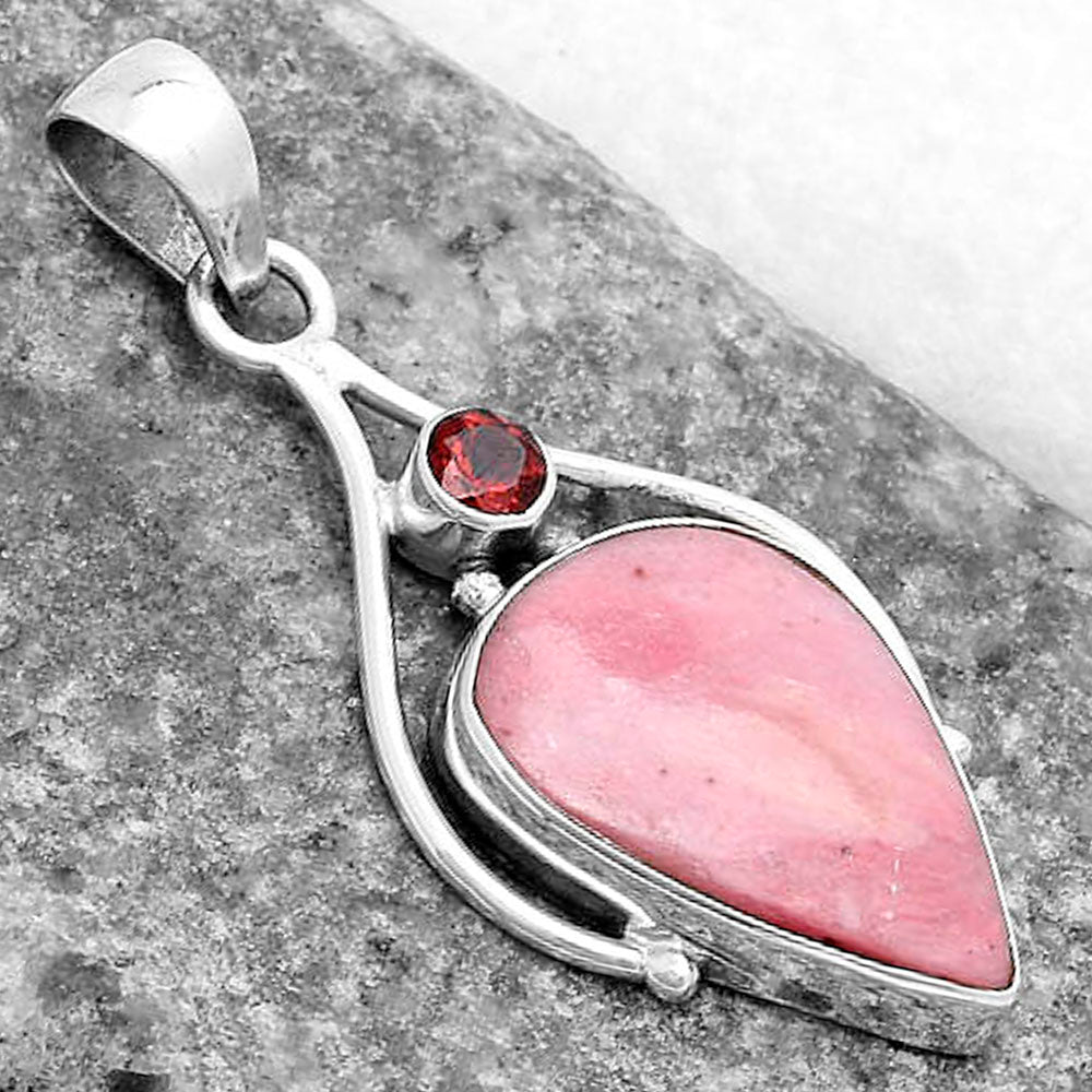 Natural Pink Tulip Quartz & Garnet Pendant P-1575 SDP119671