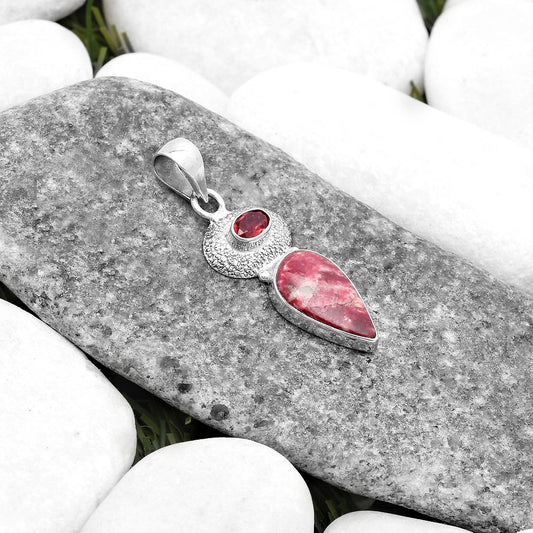 Natural Pink Thulite Norway & Garnet Pendant P-1676 SDP119698