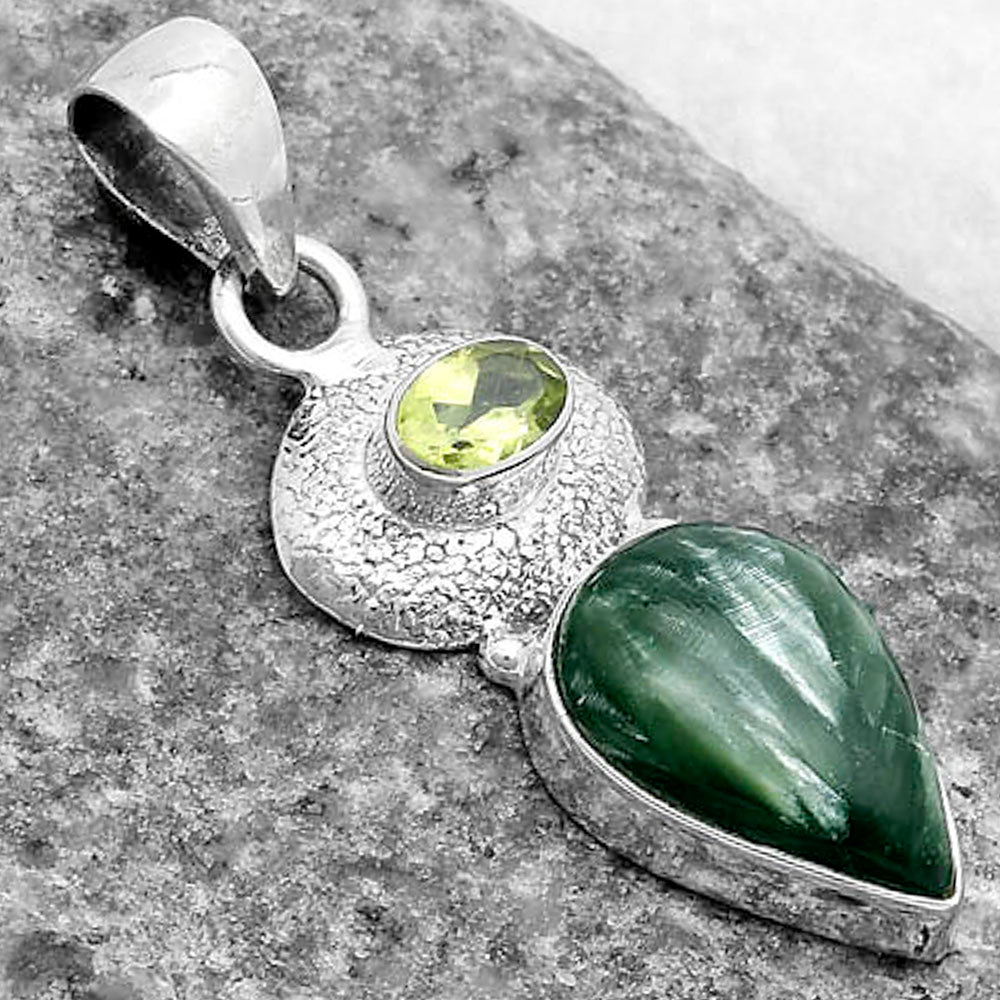 Natural Russian Seraphinite & Peridot Pendant P-1676 SDP119701