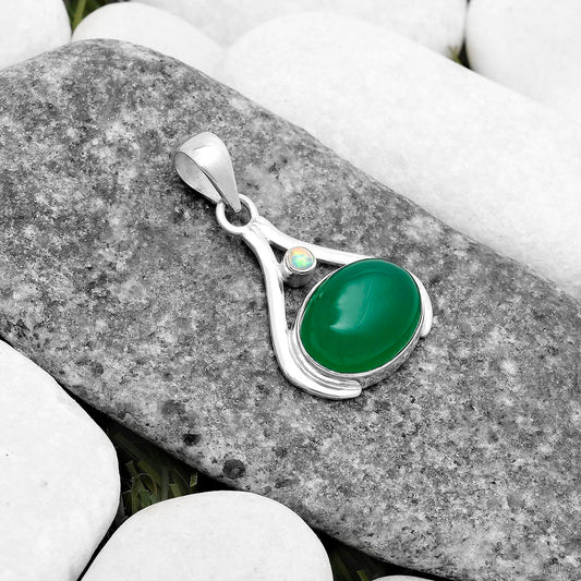 Natural Green Onyx & Fire Opal Pendant P-1057 SDP119829