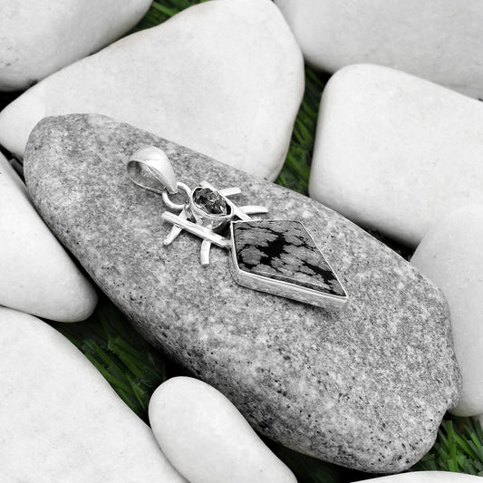 Snow Flake Obsidian & Herkimer Diamond Pendant P-1046 SDP120353