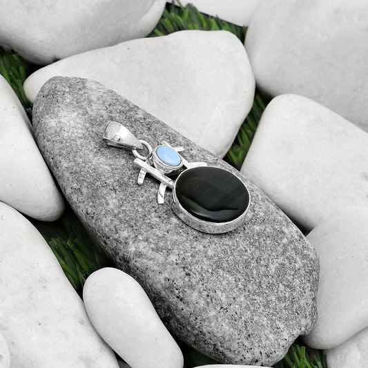 Black Lace Obsidian & Owyhee Opal Pendant P-1046 SDP120375