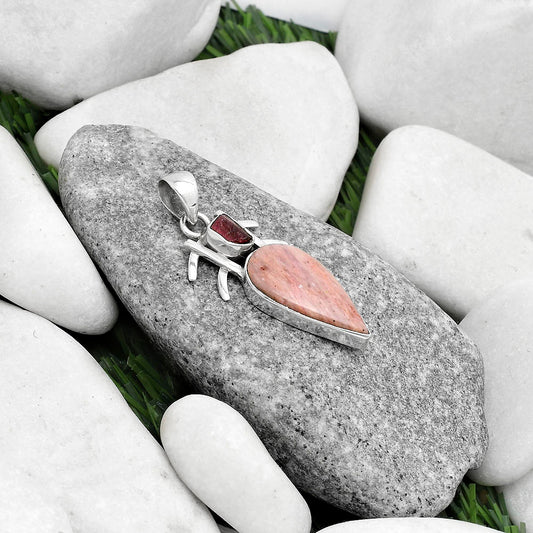 Pink Tulip Quartz & Pink Tourmaline Rough Pendant P-1046 SDP120384