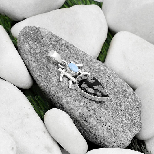 Snow Flake Obsidian & Owyhee Opal Pendant P-1046 SDP120385
