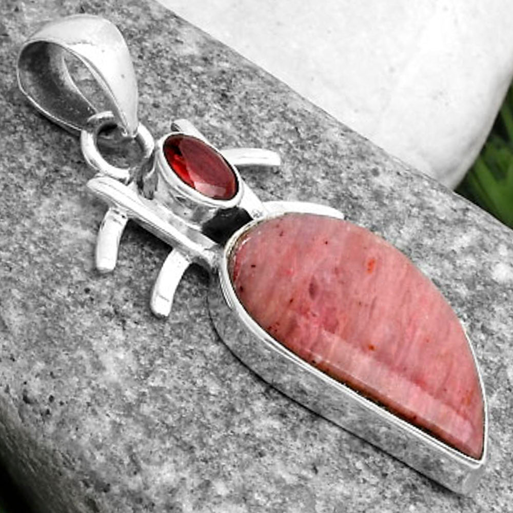Natural Pink Tulip Quartz & Garnet Pendant P-1046 SDP120395