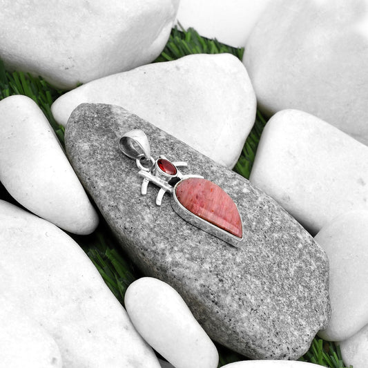 Natural Pink Tulip Quartz & Garnet Pendant P-1046 SDP120395