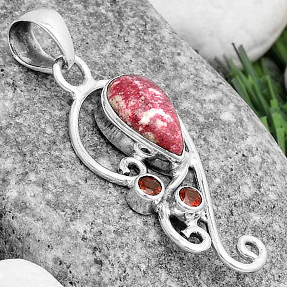 Natural Pink Thulite Norway & Garnet Pendant P-1039 SDP120554