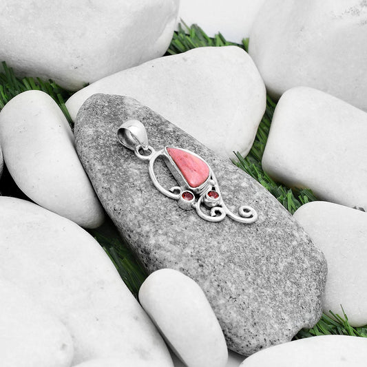 Natural Pink Tulip Quartz & Garnet Pendant P-1039 SDP120563