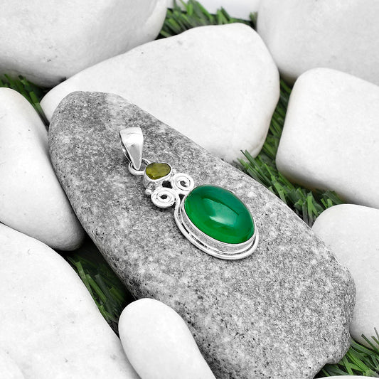 Natural Green Onyx & Peridot Rough Pendant P-1603 SDP120594
