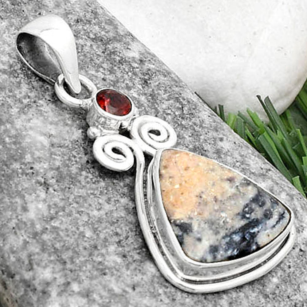 Natural Indian Blanket Jasper & Garnet Pendant P-1603 SDP120615