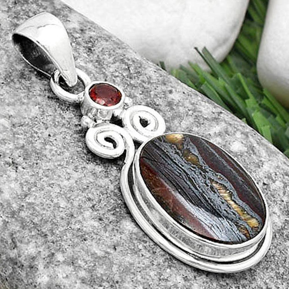 Natural Iron Tiger Eye & Garnet Pendant P-1603 SDP120628