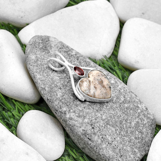 Heart Natural Dendrite Agate & Garnet Pendant P-1038 SDP120634
