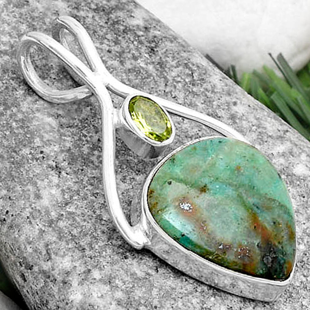 Natural Larsonite Jasper & Peridot Pendant P-1038 SDP120654
