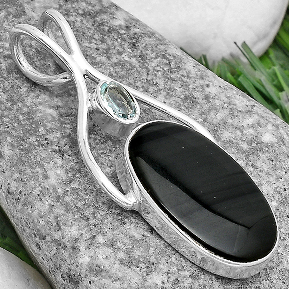 Black Lace Obsidian & Sky Blue Topaz Pendant P-1038 SDP120675