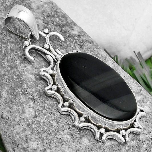 Natural Black Lace Obsidian Pendant P-1249 SDP120724