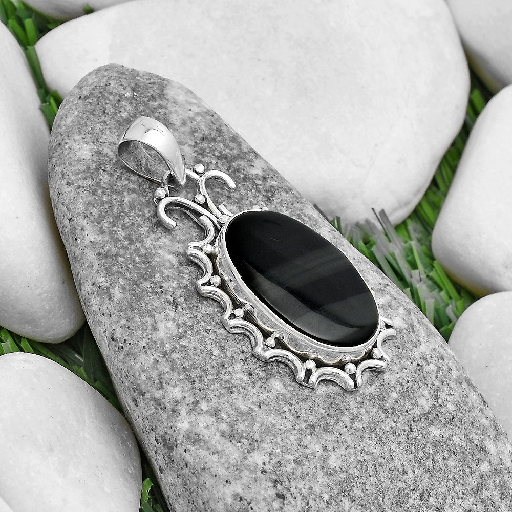Natural Black Lace Obsidian Pendant P-1249 SDP120724