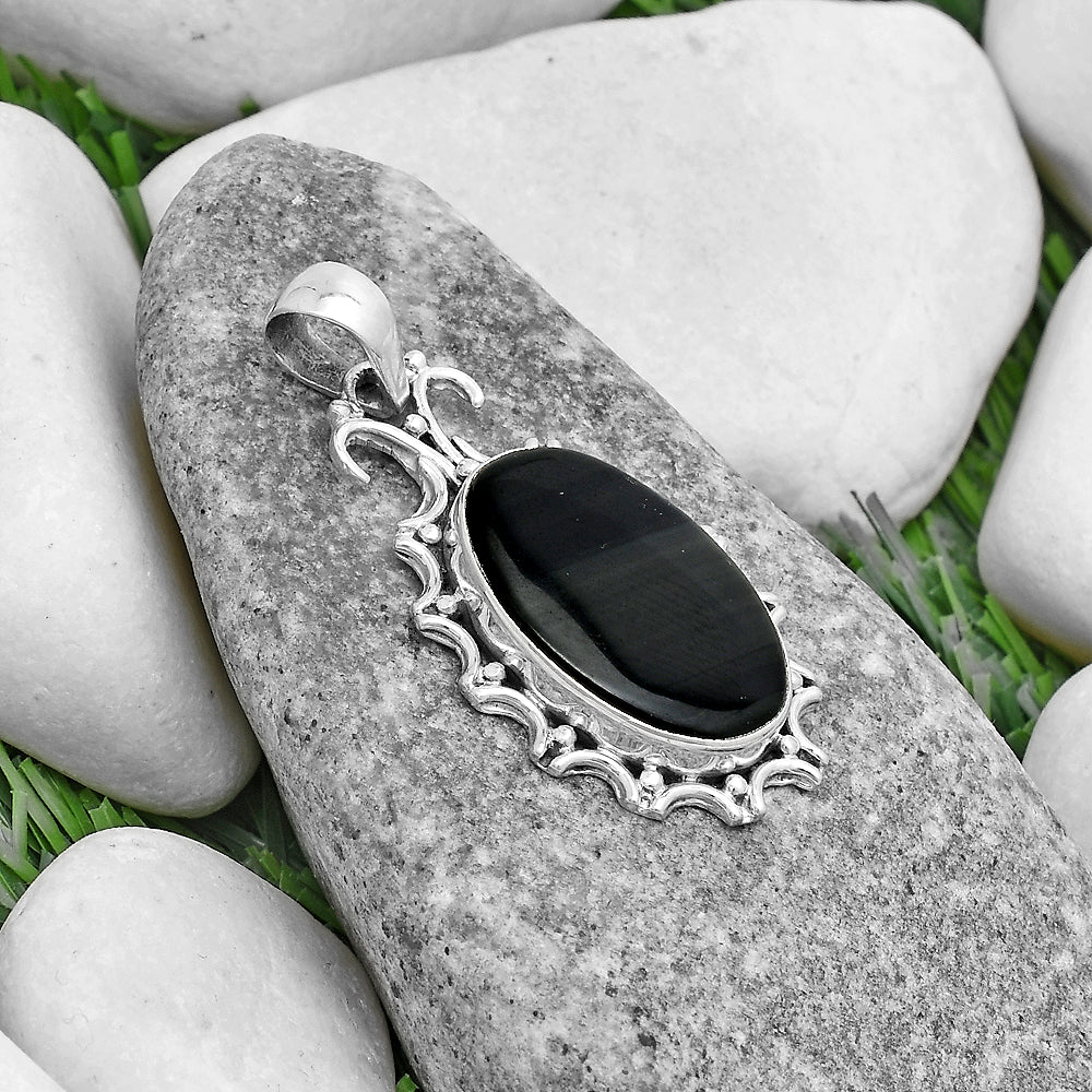 Natural Black Lace Obsidian Pendant P-1249 SDP120728