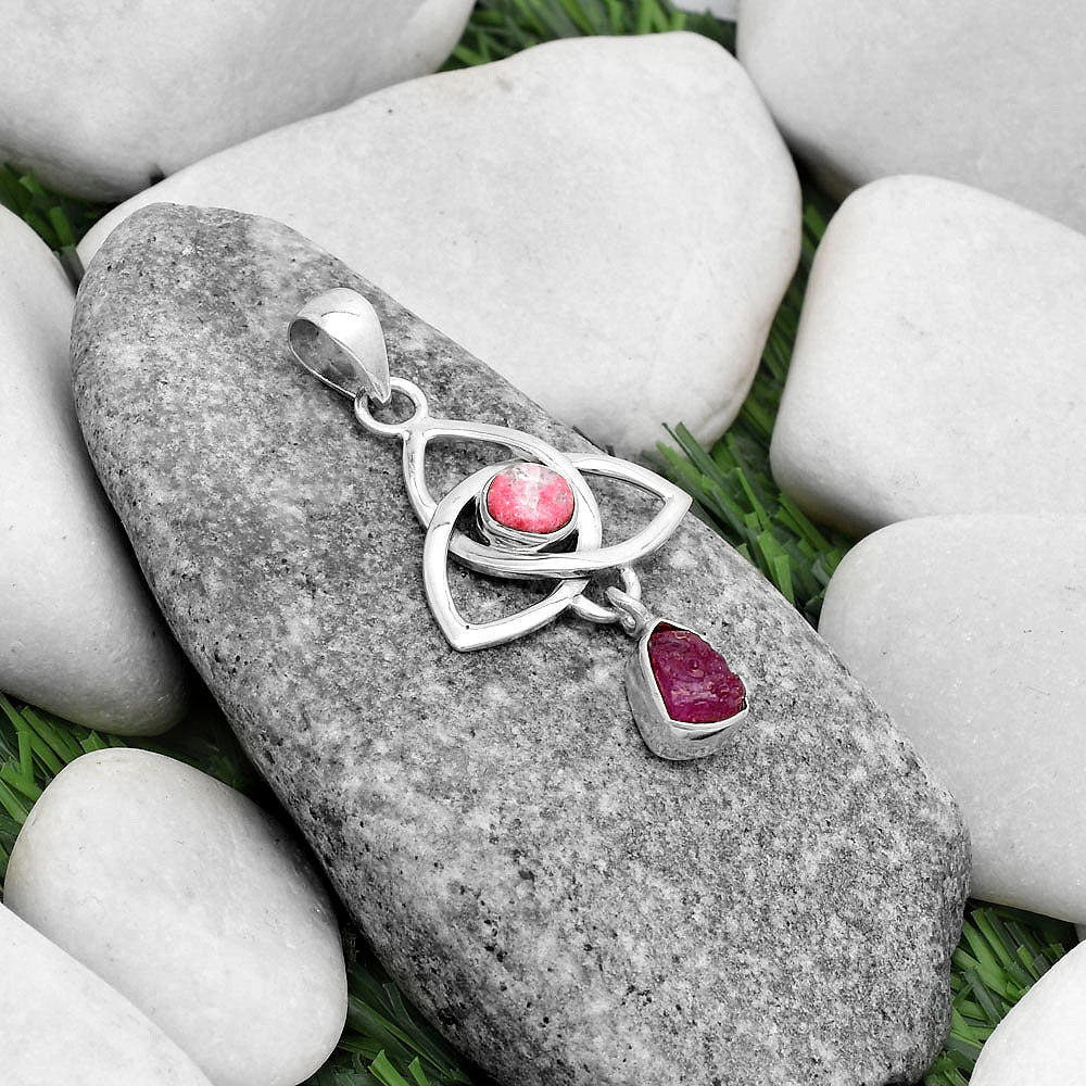 Celtic - Pink Tourmaline Rough & Pink Thulite Pendant P-1628 SDP120750