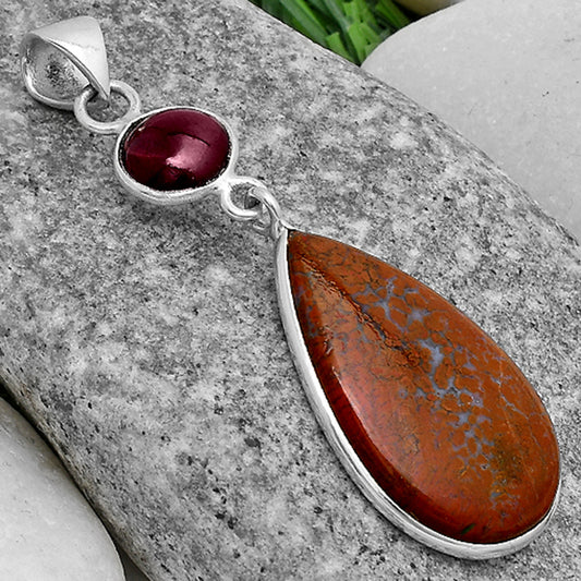 Natural Red Moss Agate & Garnet Pendant P-1098 SDP120855