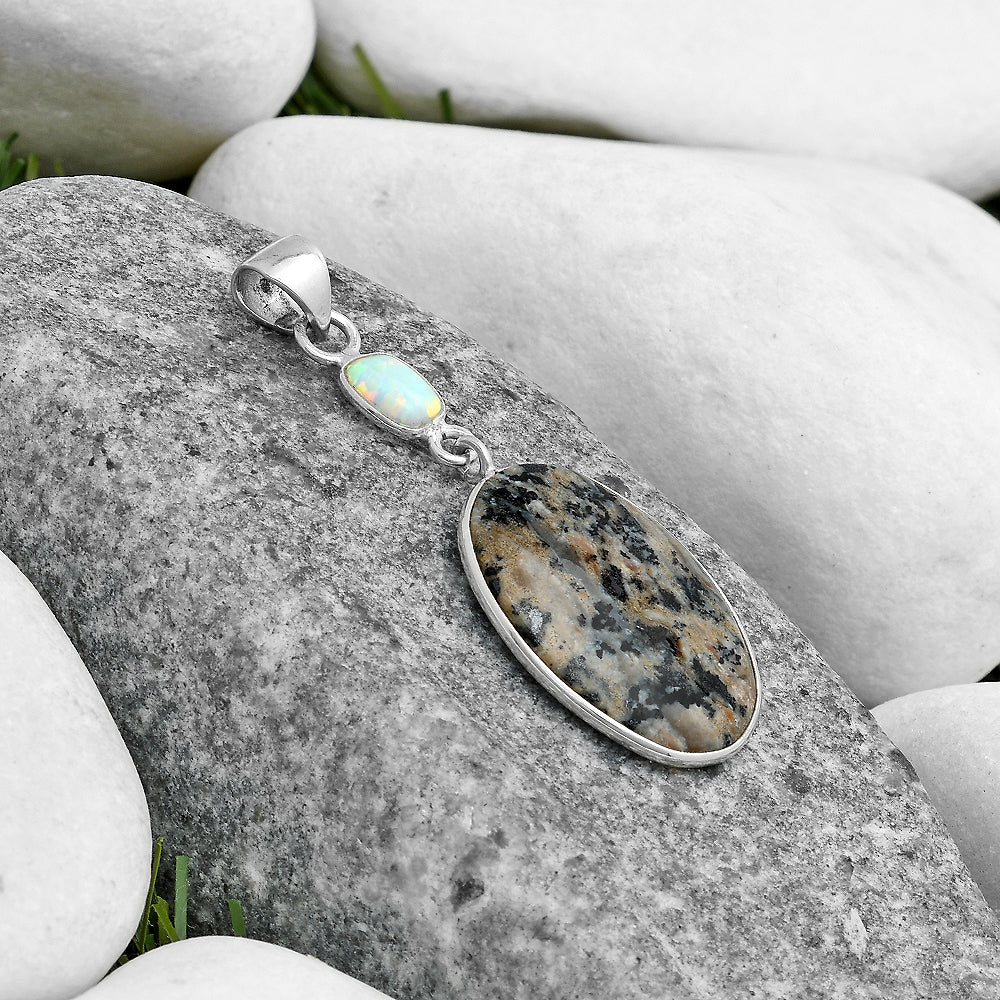 Russian Honey Dendrite Opal & Fire Opal Pendant P-1098 SDP120891