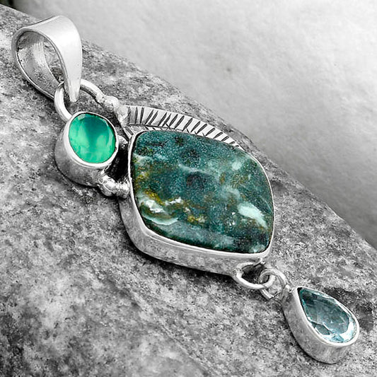 Larsonite Jasper, Sky Blue Topaz & Green Onyx Pendant P-1414 SDP120967