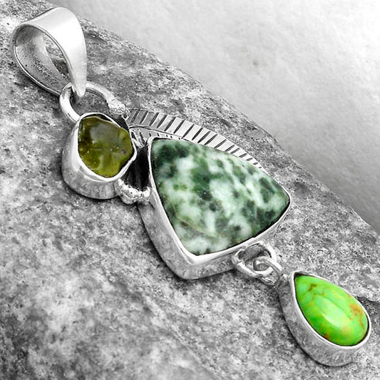 Dioptase, Green Turquoise & Peridot Rough Pendant P-1414 SDP120968