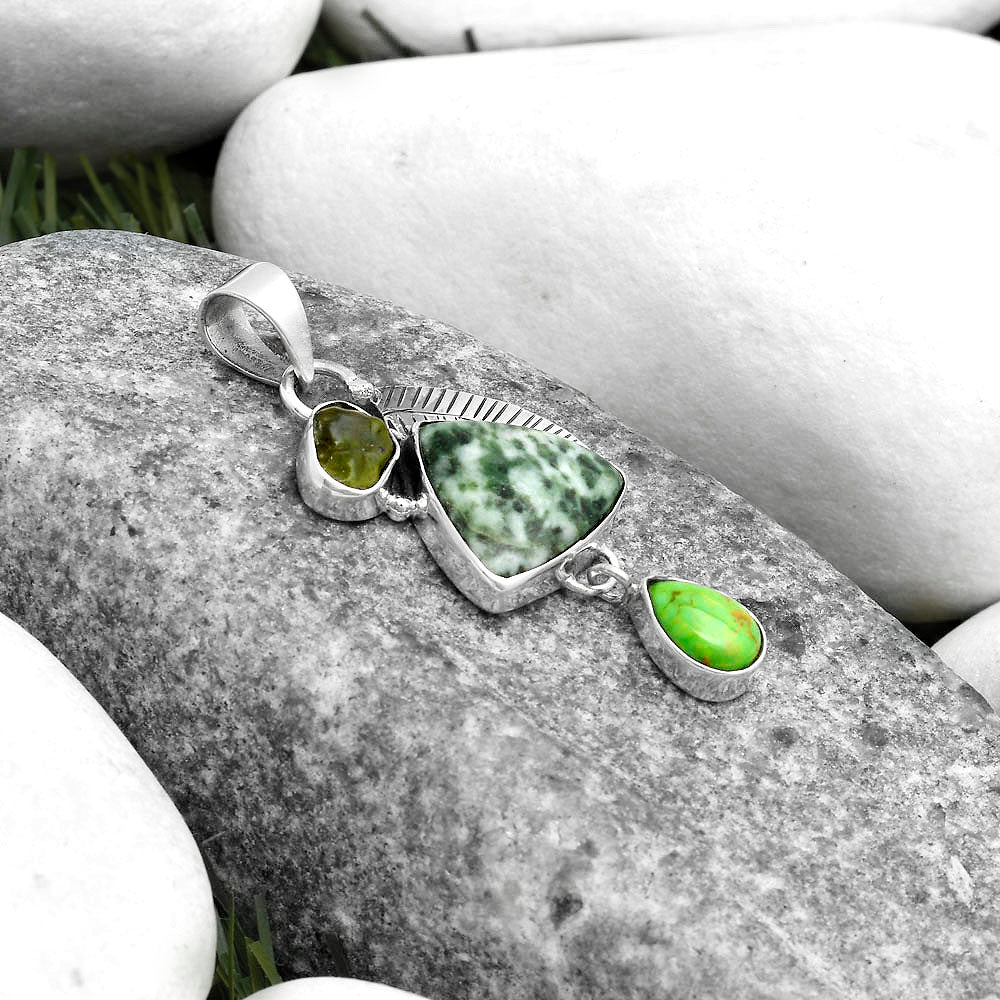 Dioptase, Green Turquoise & Peridot Rough Pendant P-1414 SDP120968