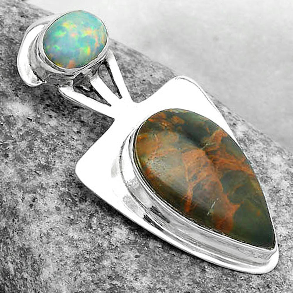Turkish Rainforest Chrysocolla & Fire Opal Pendant P-1662 SDP121074