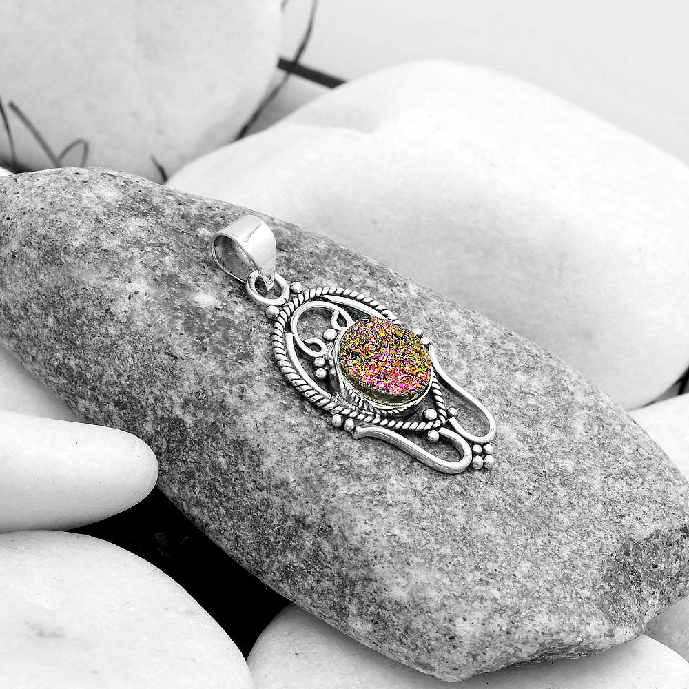 Natural Titanium Druzy Pendant P-1681 SDP121292