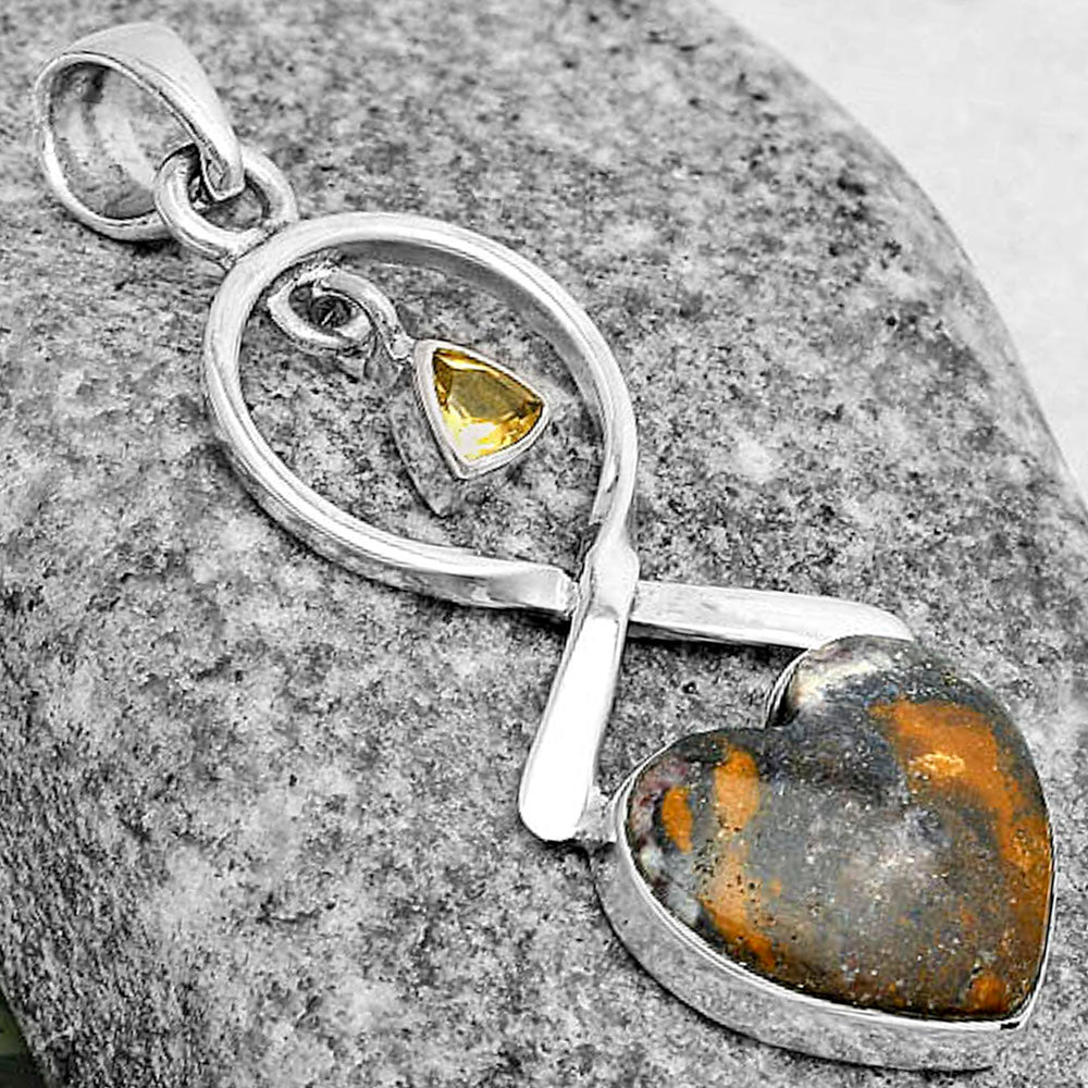 Heart Indian Blanket Jasper & Citrine Pendant P-1048 SDP121851