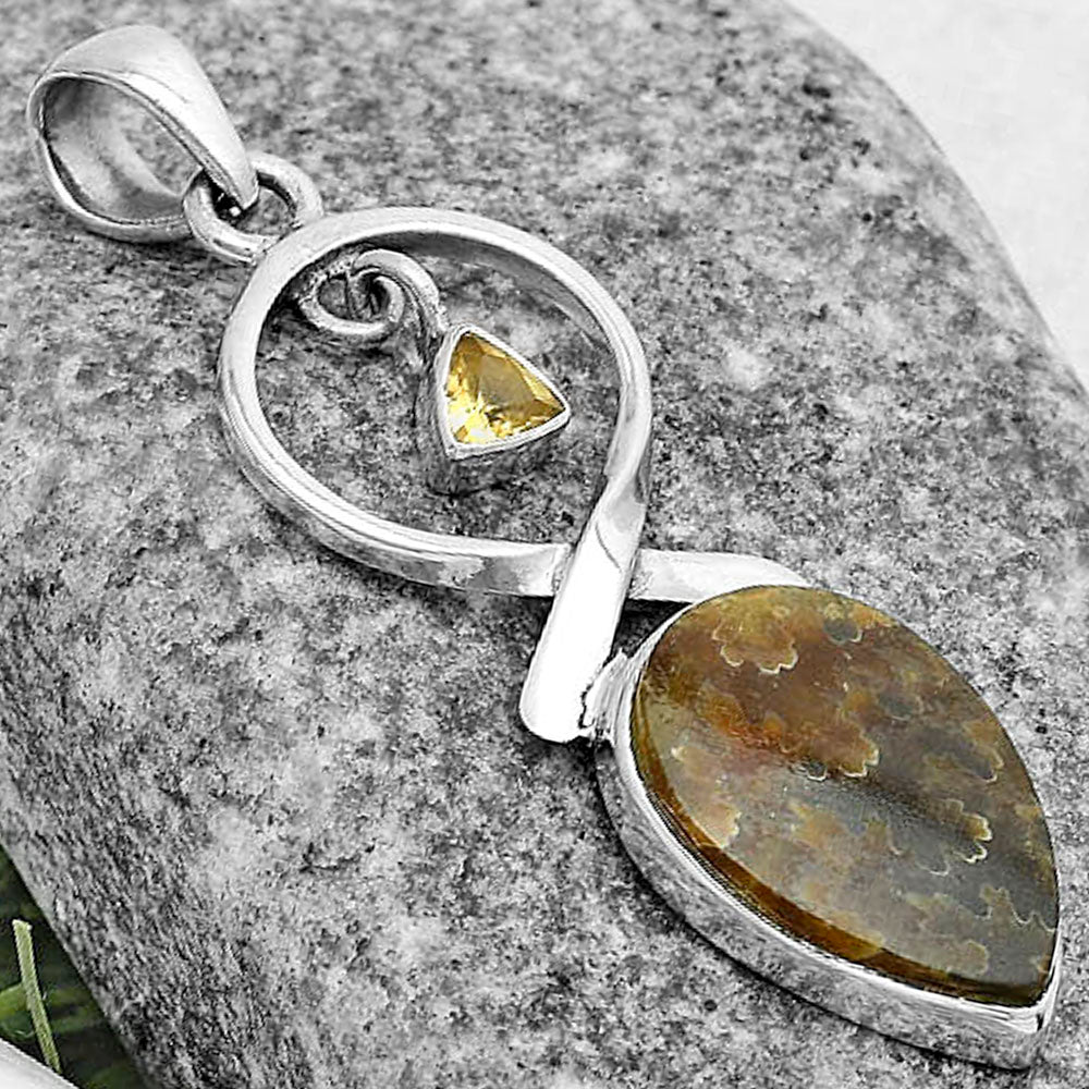 Sutured Ammonite Madagascar & Citrine Pendant P-1048 SDP121856