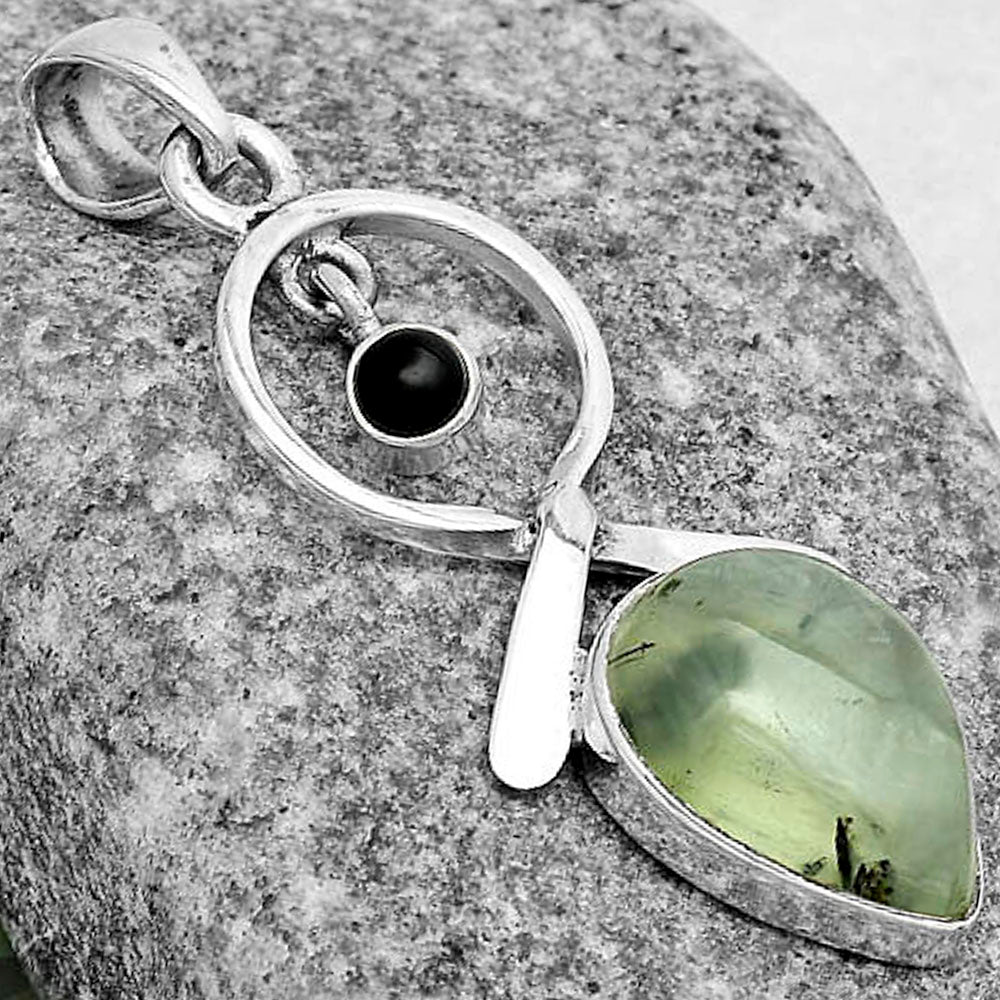 Natural Prehnite & Black Onyx Pendant P-1048 SDP121860