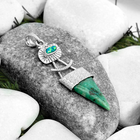 Natural Larsonite Jasper & Fire Opal Pendant P-1193 SDP123130