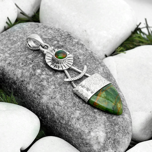 Turkish Rainforest Chrysocolla & Black Ethiopian Opal Pendant P-1193 SDP123143