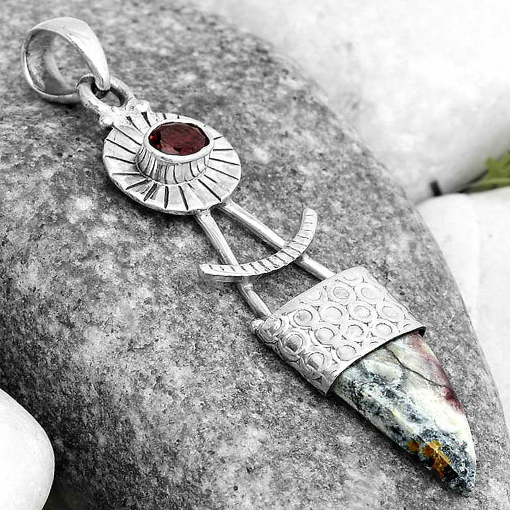 Natural Indian Blanket Jasper & Garnet Pendant P-1193 SDP123147