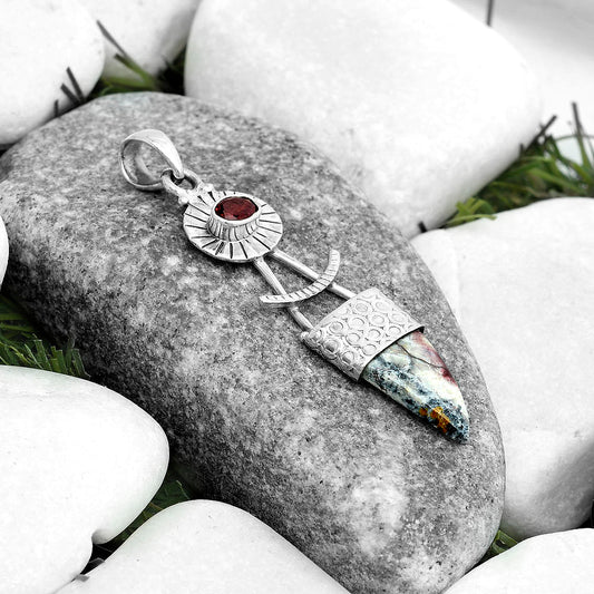 Natural Indian Blanket Jasper & Garnet Pendant P-1193 SDP123147