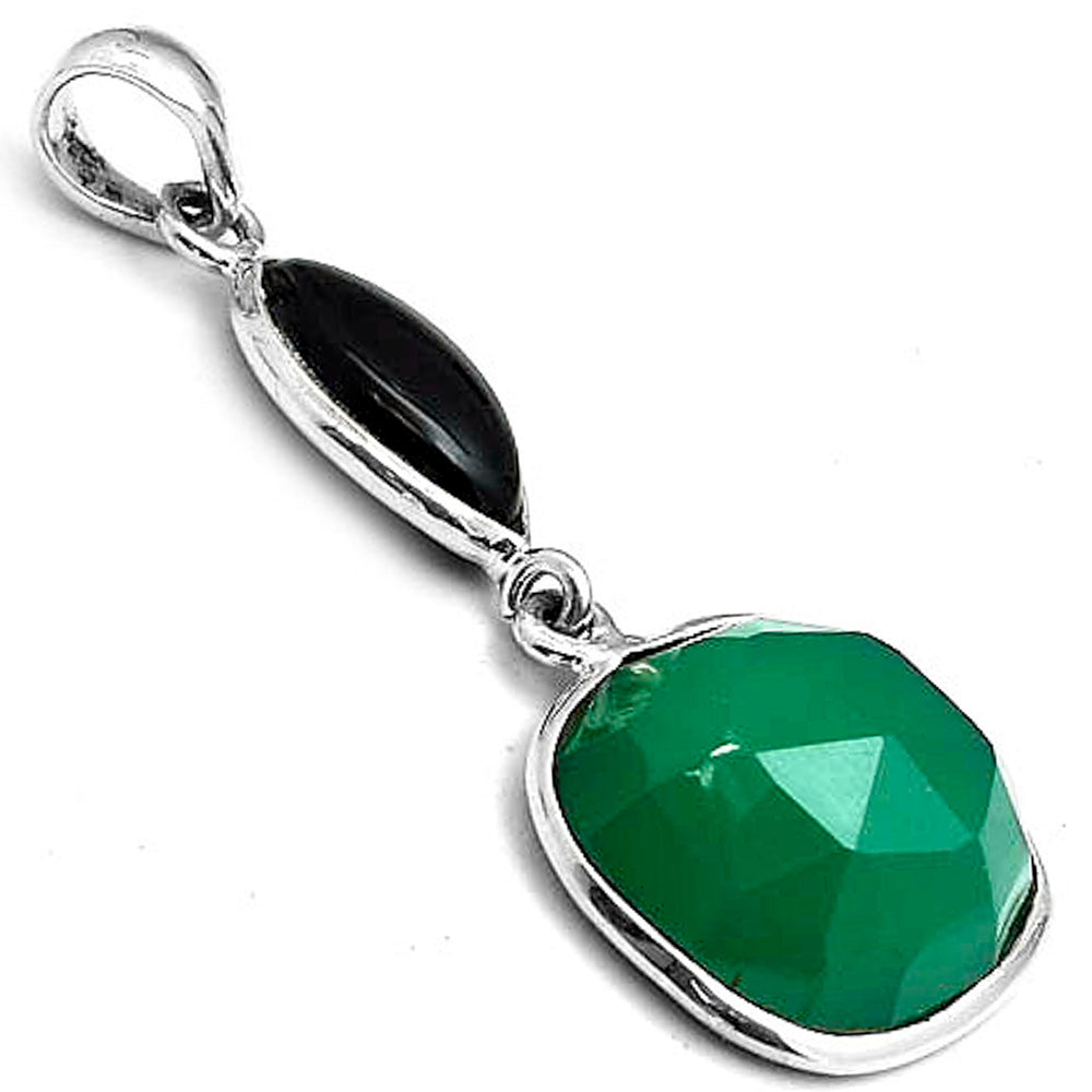 Faceted Natural Green Onyx & Black Onyx Pendant P-1098 SDP123359